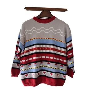 XL Vintage Cuddle Knit Sweater Grannycore Cosby 80s 90s grandpa Geometric